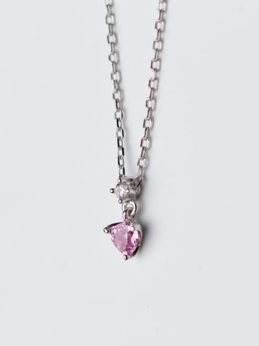 Rosh Elegant Heart Shaped Pink Zircon S925 Silver Necklace 0