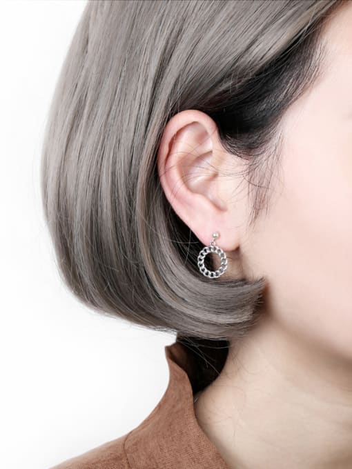 Peng Yuan Retro Woven Round Silver Earrings 1