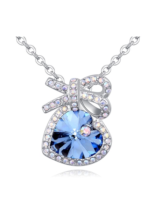 royal blue Fashion Cubic austrian Crystals Bowknot Heart Pendant Alloy Necklace