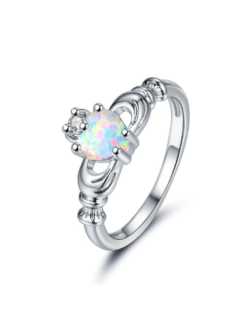 UNIENO White Gold Plated Opal Alloy Fashion Ring 0