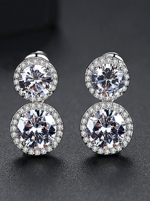 white Copper With Platinum Plated Delicate Round Cubic Zirconia Stud Earrings