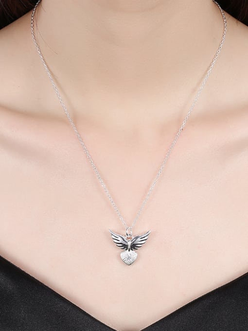 OUXI Fashion Wings Heart shaped Zircon Necklace 1