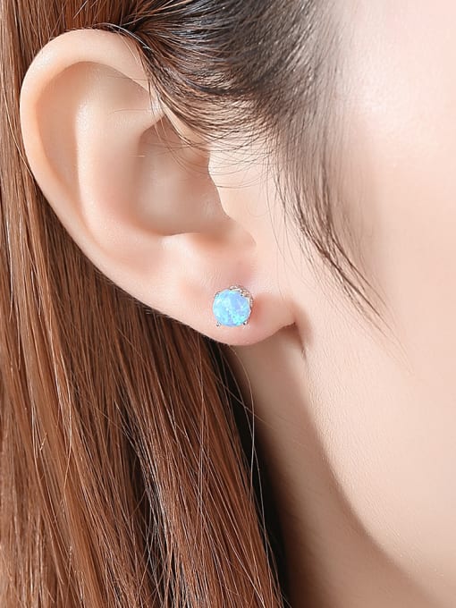CCUI 925 Sterling Silver With Opal Cute Round Stud Earrings 3