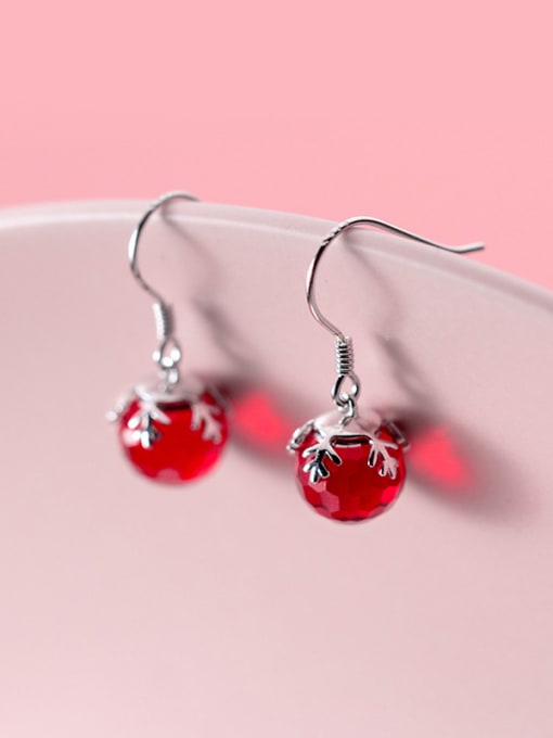 Red Snowflake Earrings 925 Sterling Silver With  Cute Christmas gift Stud Earrings