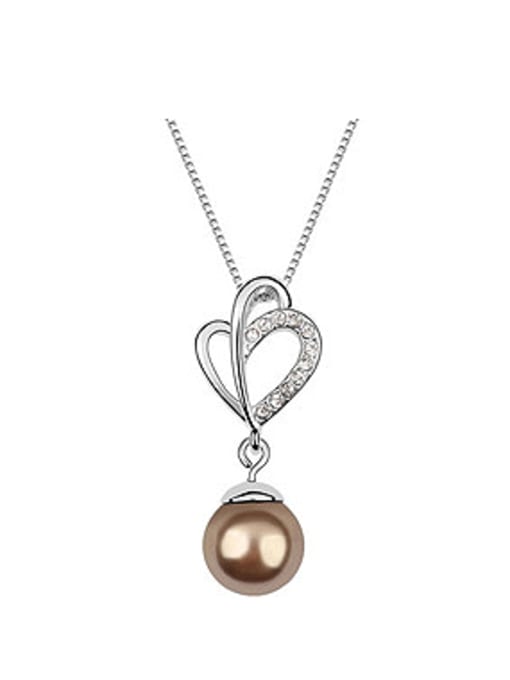 QIANZI Simple Imitation Pearl Tiny White Crystals Alloy Necklace 0