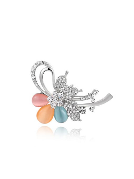 Ronaldo High-quality Platinum Plated Opal Flower Brooch 0