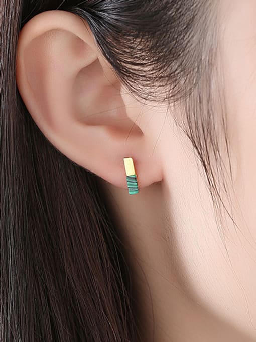 CCUI 925 Sterling Silver With Turquoise Simplistic Geometric Stud Earrings 1
