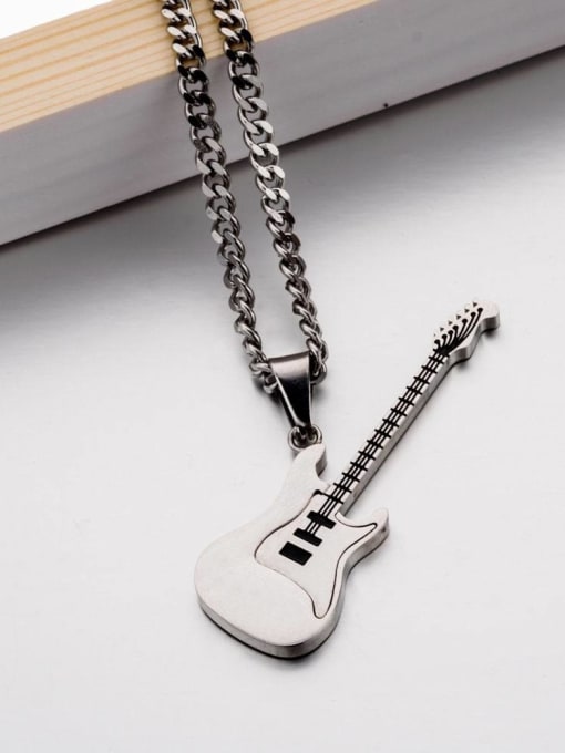 Steel Coloured Pendant Containing Chain Guitar Pendant Necklace Mens Black Stainless Steel Pendant
