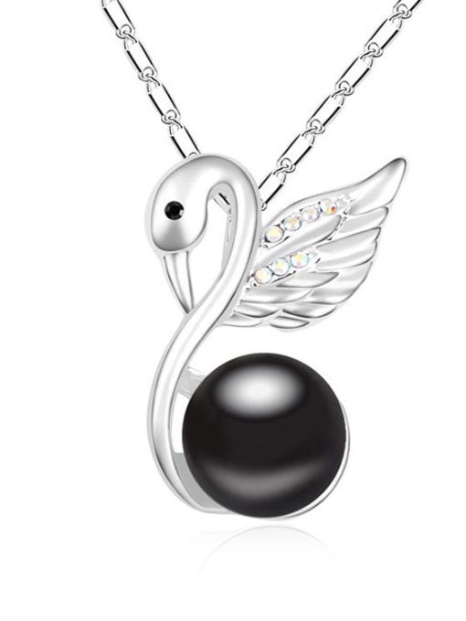 Black Fashion Imitation Pearl-accented Swan Pendant Alloy Necklace