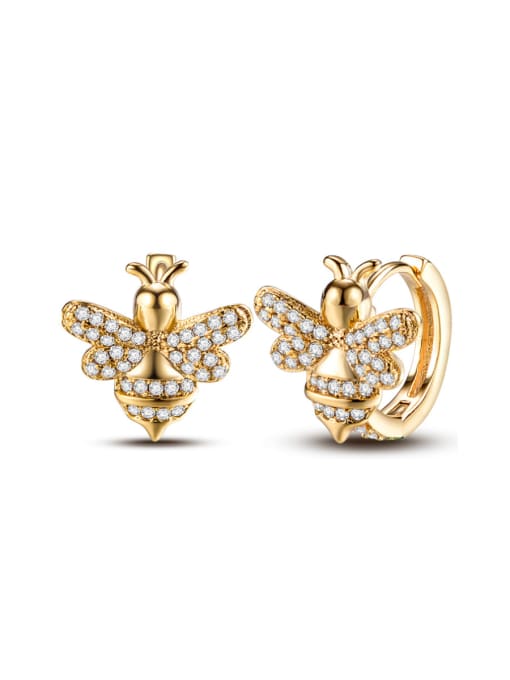 ALI New micro-inlaid zircon bee earrings