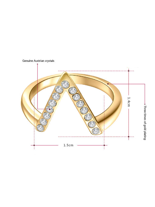 Ronaldo Elegant Letter V Shaped Austria Crystal Ring 1