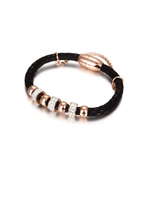 Black Titanium 14K Rose Gold Leather Rope Bracelet