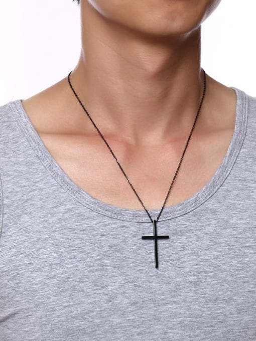 black Couples Rose Gold Plated Cross Shaped Titanium Necklace