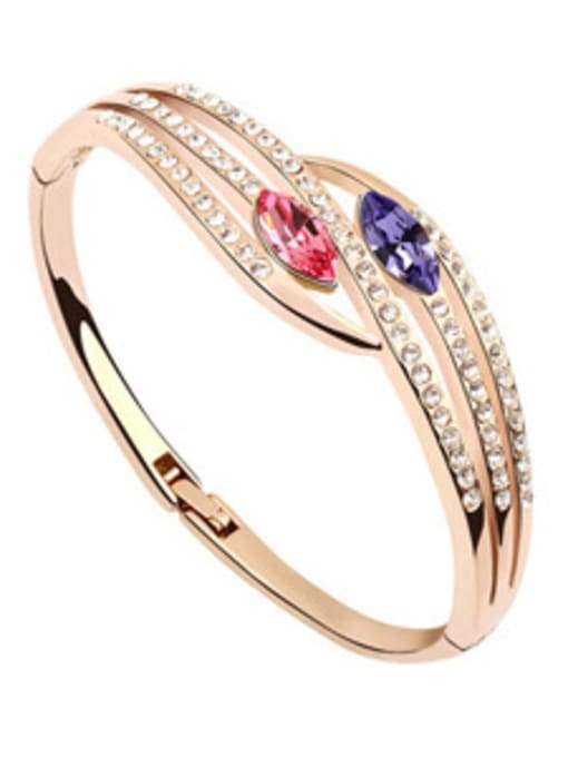 Double Color Fashion Rose Gold Plated Oval austrian Crystals Alloy Bangle