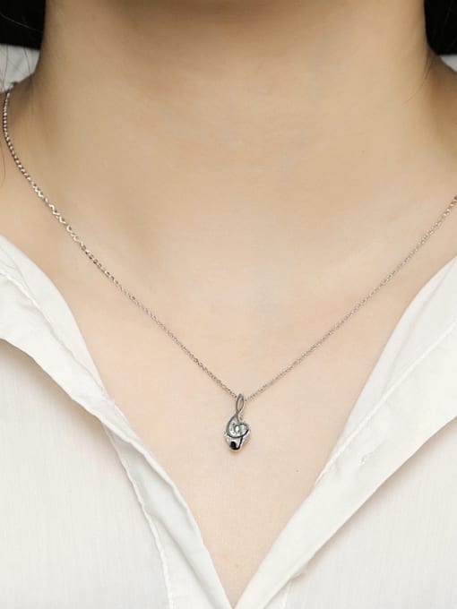 Dan 925 Sterling Silver With Cubic Zirconia Simplistic Note Necklaces 1
