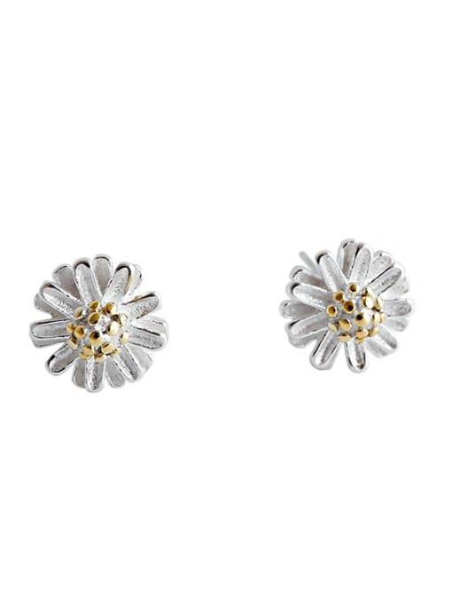DAKA 925 Sterling Silver With Silver Plated Simplistic daisies&sunflowers Stud Earrings 0