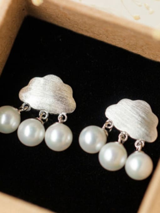 Rosh S925 silver fashion drawing cloud shell pearl drop earring 2