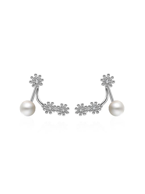 AI Fei Er Fashion Little Shiny Flowers Imitation Pearl Stud Earrings 0