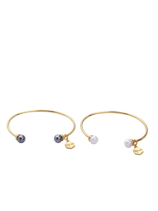 White Pearl Simple Style Artificial Pearl Alloy Bangle