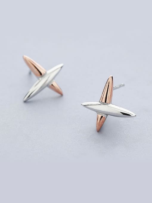 One Silver Double Color X Shaped Earrings