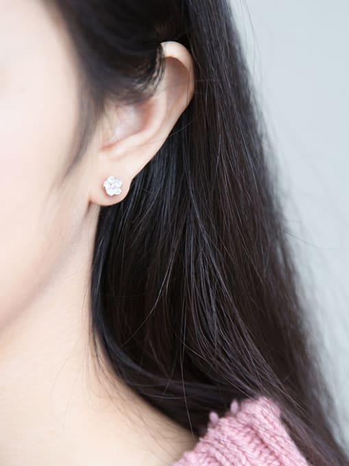 Rosh S925 Silver Sweet Sakura Flower Pink Zircon stud Earring 2