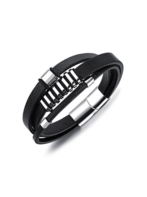 Open Sky Personalized Multi-band Titanium Artificial Leather Bracelet 0