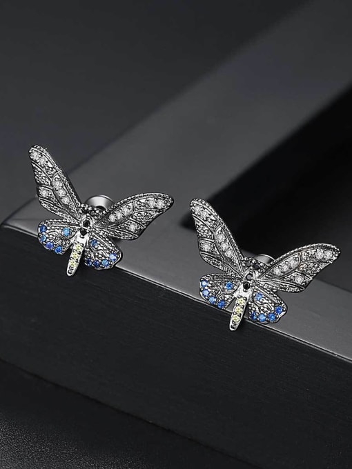 BLING SU Copper With Black Gun Plated Fashion Butterfly Stud Earrings