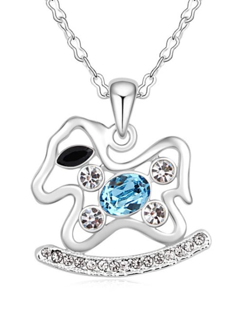 light blue Personalized Rocking Horse austrian Crystals Pendant Alloy Necklace