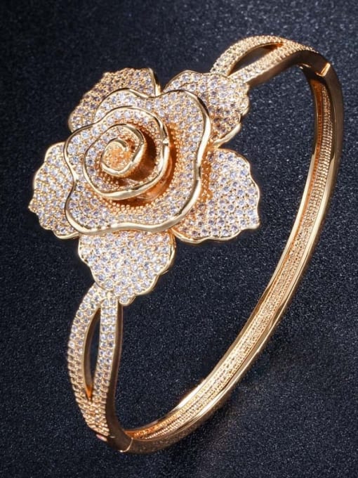 gold Copper With Cubic Zirconia Delicate Flower Bangles