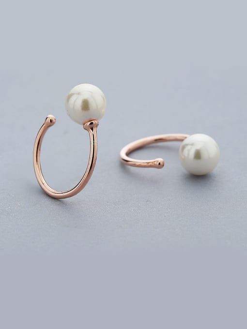 One Silver Rose Gold Plated C Shaped Pearl Earrings 0