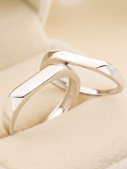 Lithographic Counter-precepts 925 Sterling Silver With Glossy Simplistic  Lovers Free Size Rings