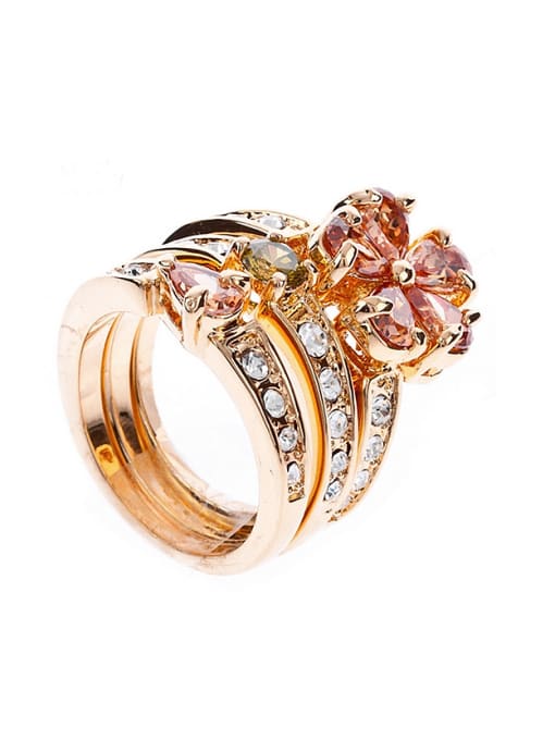 Wei Jia Three-in-one Zirconias-studded Flower Copper Gold Plated Ring 0