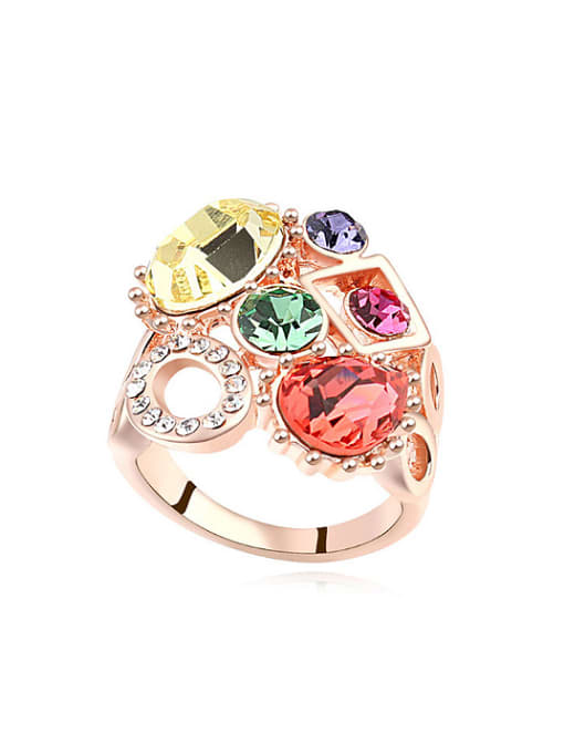 QIANZI Exaggerated Colorful austrian Crystals Alloy Ring 0