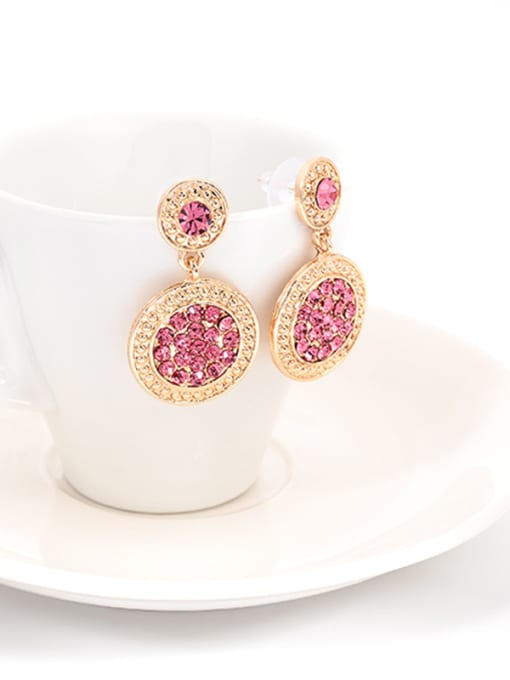 Pink 925 Silver Round Shaped Rhinestones Stud Earrings