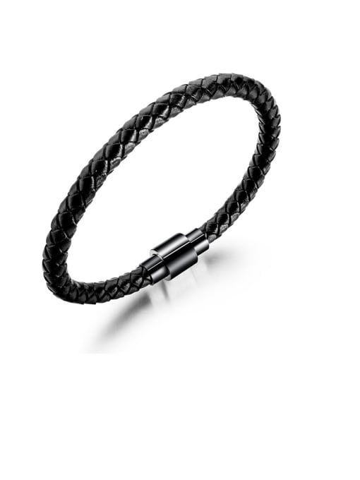 1348-black Stainless Steel With Platinum Plated Punk Round Bracelets