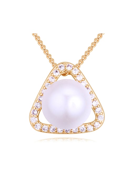 QIANZI Fashion Imitation Pearl Shiny Cubic Zirconias Triangle Pendant Alloy Necklace 0