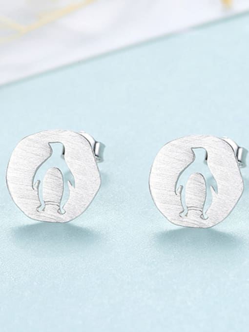 Platinum Sterling Silver creative animal Penguin stud