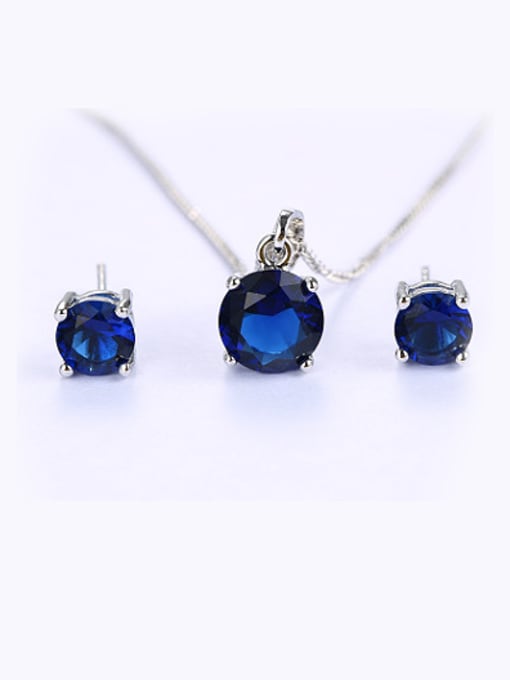 Blue Copper Alloy White Gold Plated Simple style Two Pieces Zircon Jewelry Set