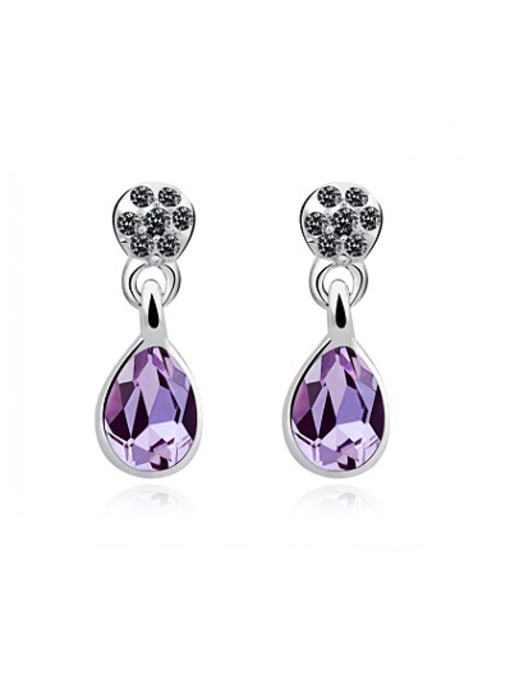 Platinum Elegant Purple Water Drop Shaped Drop Earrings