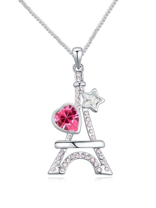 pink Personalized Eiffel Tower austrian Crystals Pendant Alloy Necklace