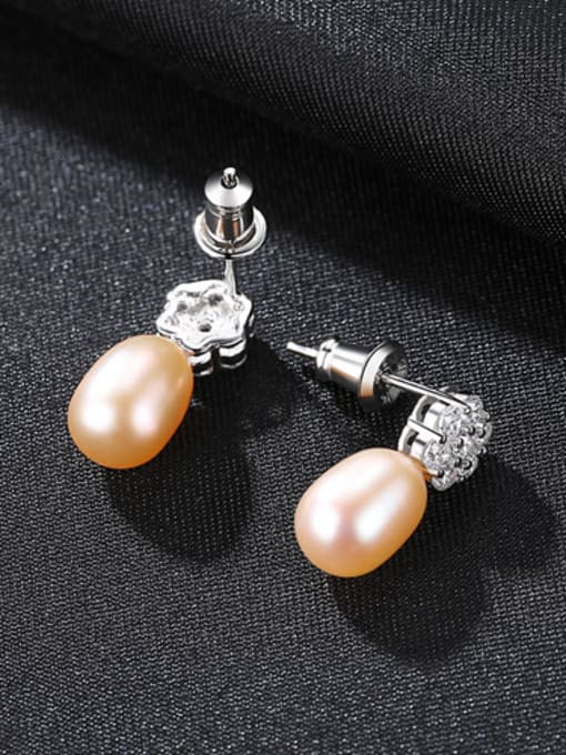 Pink Platinum Sterling Silver micro-plated zircon Natural Pearl Flower Earrings