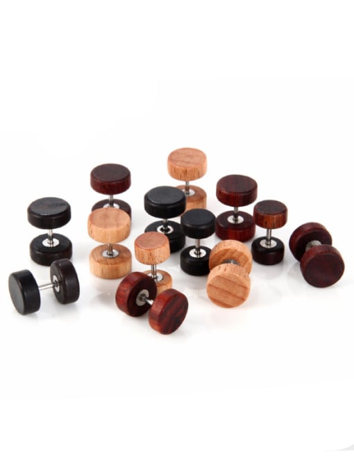 BSL Wood with round simple fashion Dumbbell Stud Earrings 0
