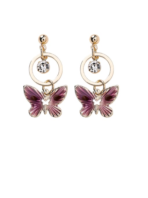 A purple Alloy With Gold Plated Cute Butterfly Drop Earrings