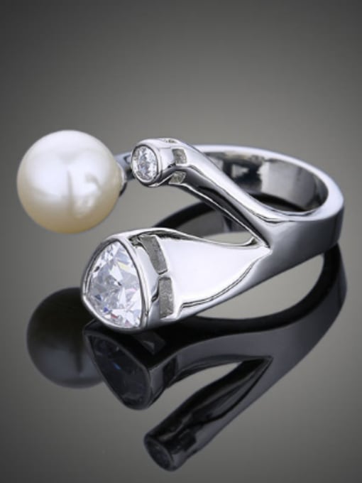 Wei Jia Personalized Imitation Pearl Zirconias Copper Opening Ring 1