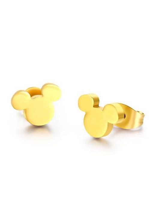 Golden Cute Gold Plated Mickey Mouse Shaped Titanium Stud Earrings