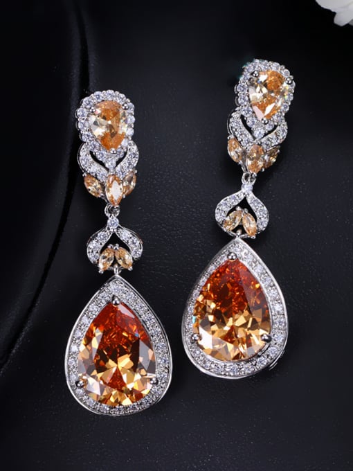 Champagne Color Zircons Water Drop Cluster earring