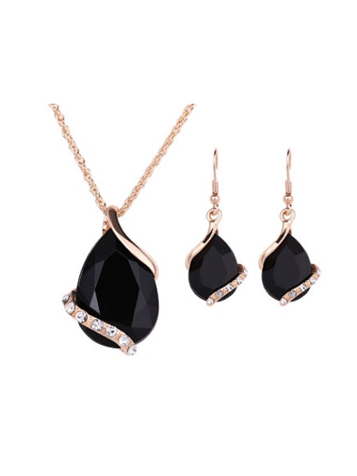 black Alloy Imitation-gold Plated Fashion Artificial Gemstone Two Pieces Jewelry Set
