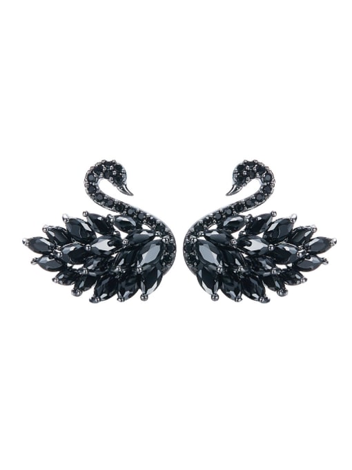 Black Fashion Shiny Zirconias Swan Copper Stud Earrings