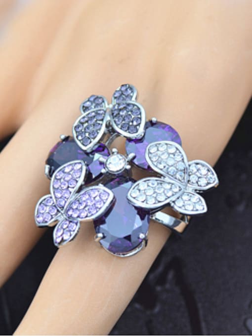 Wei Jia Fashion Exaggerated Butterflies Purple Zirconias Alloy Ring 1