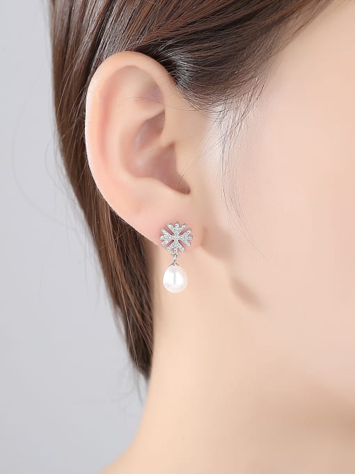 CCUI 925 Sterling Silver With Platinum Plated Simplistic Snowflake Drop Earrings 1